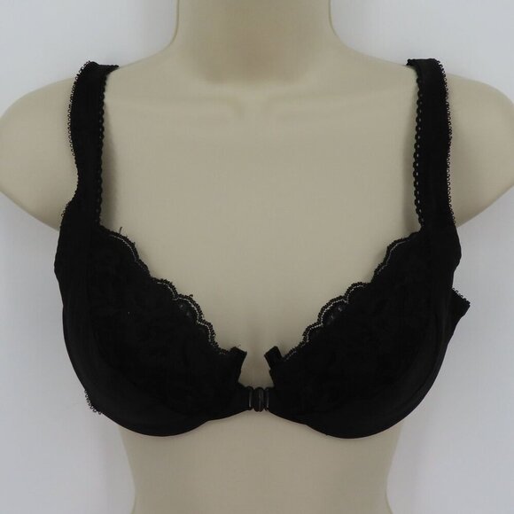 Vintage Bill Blass 34C Bra Front Closure Solid Black Lace Trim Lined Underwire - Picture 11 of 12
